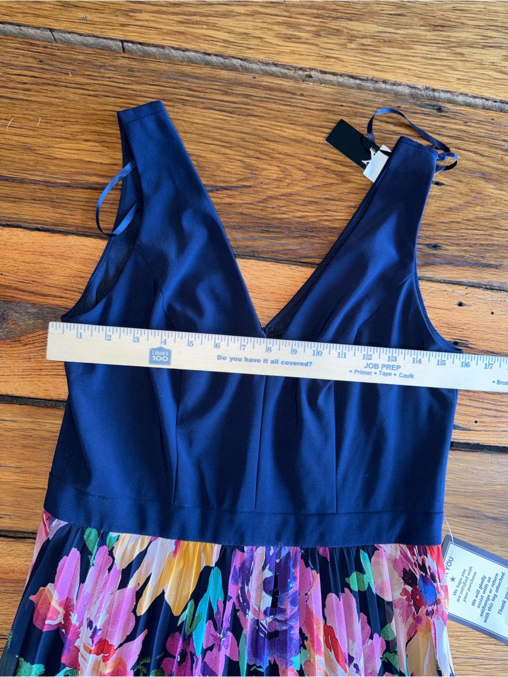Xscape V-Neck Maxi Dress with Navy Bodice and Multi-Color Floral Skirt - Picture 3 of 9